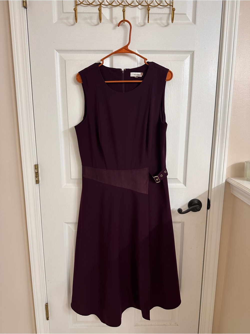 Calvin Klein Sleeveless Plum A-Line Midi Dress